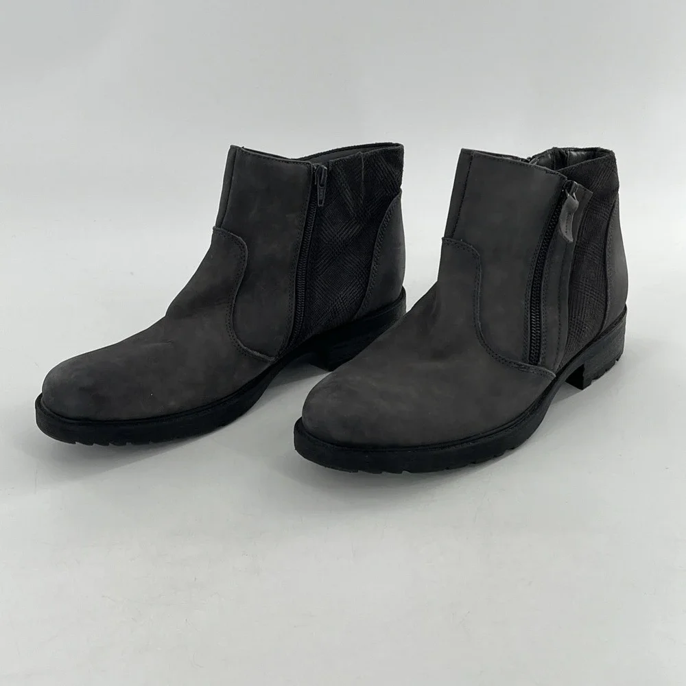 Earth Womens Leather Ankle Boots Gray Plaid Tweed Block Heel Zip 11 B‎ Jordan